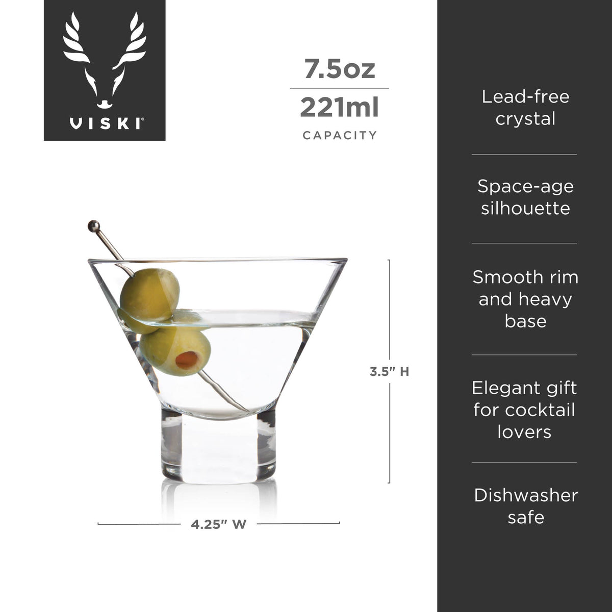 Raye™ HeavyBase Stemless Crystal Martini Glasses Set of 2