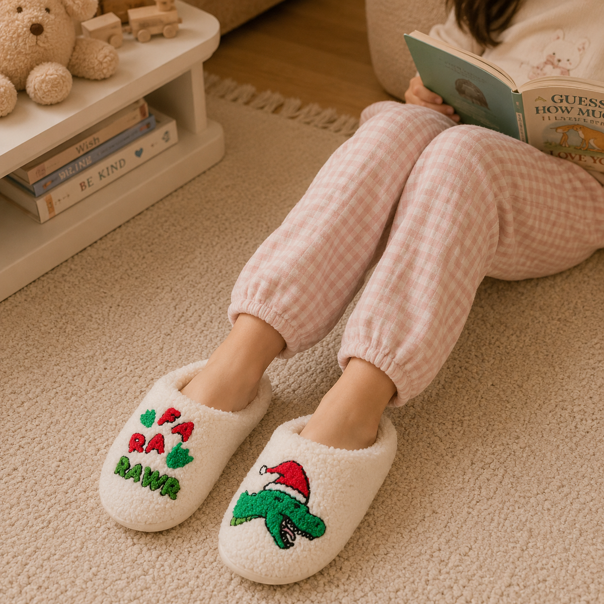 Dinosaur Christmas Slippers