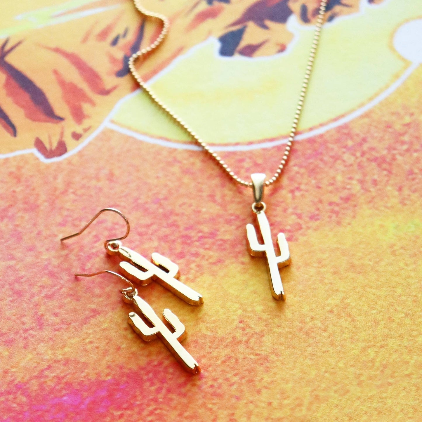 Golden Saguaro Necklace - vibeboxshop