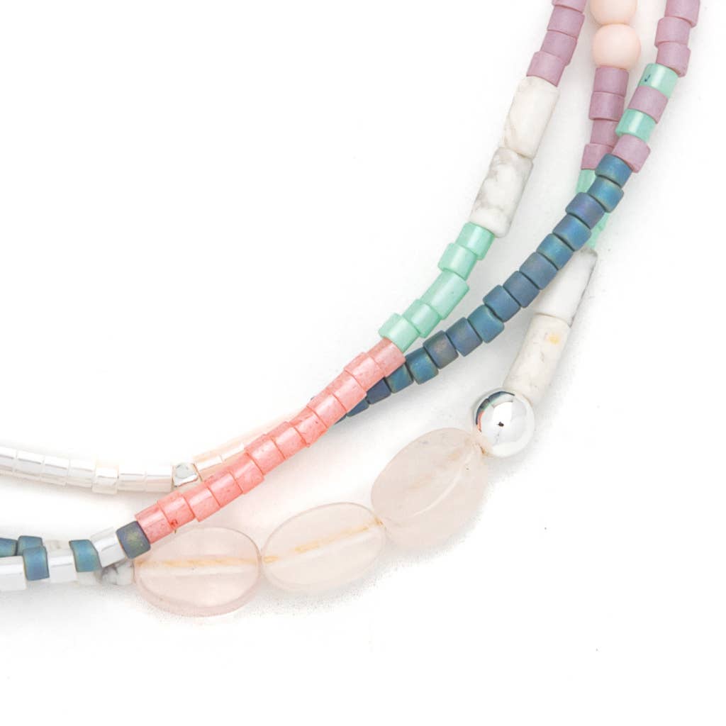 Mixed Media Bracelet - Heart/Rose Quartz/Silver - vibeboxshop