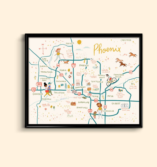 Phoenix Map Art Print 8x10 - vibeboxshop