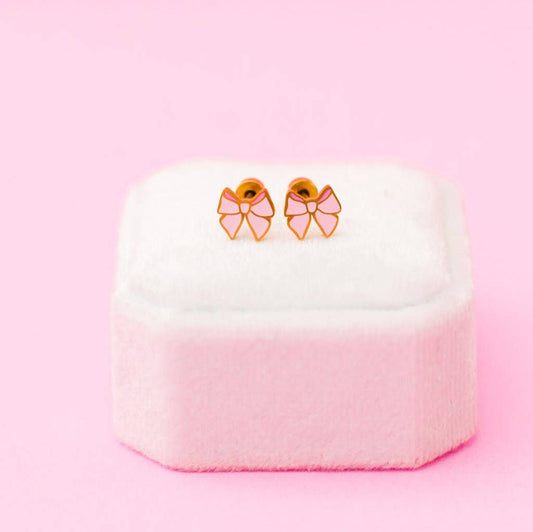 Pink Bow Stud Earrings - vibeboxshop