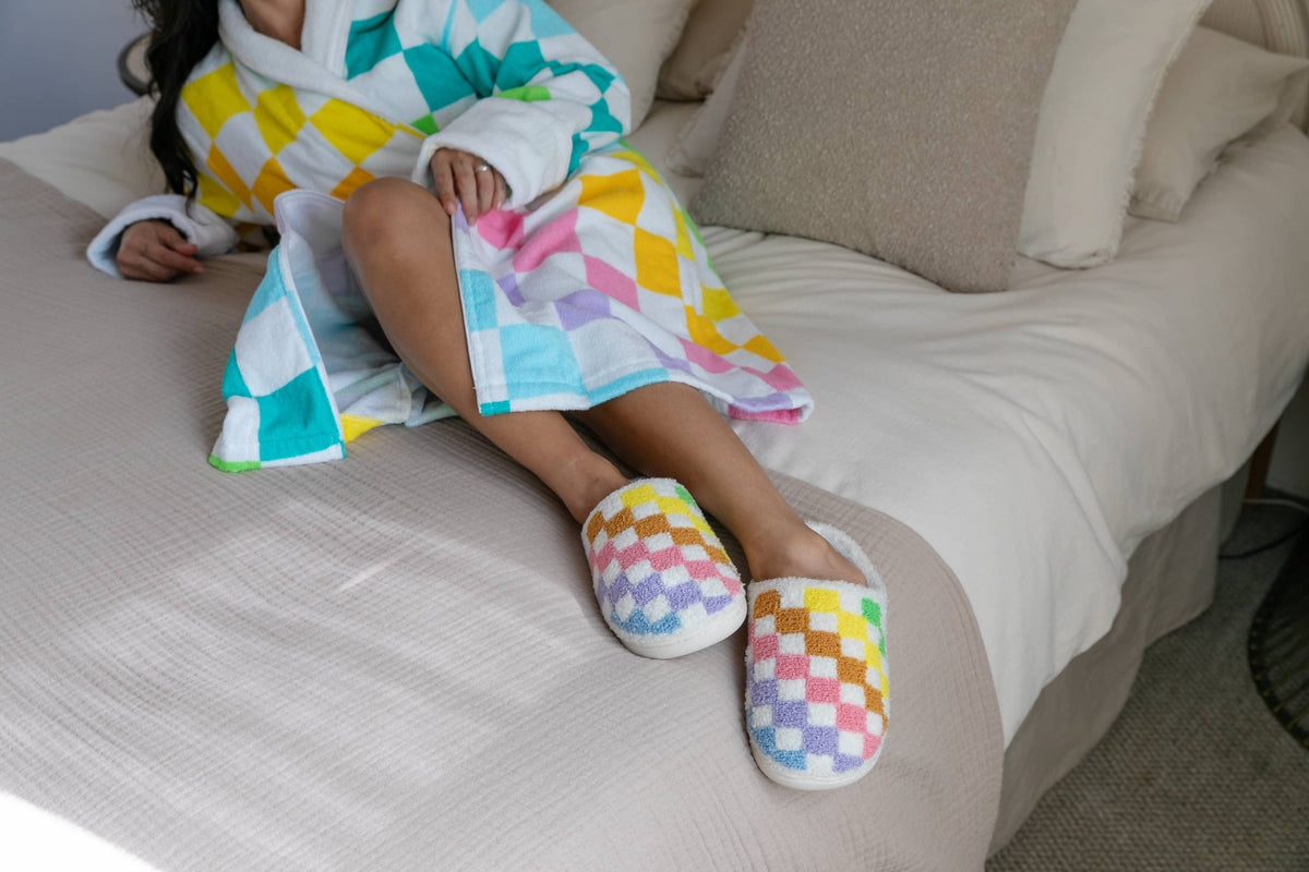 Rainbow Checkered Slippers - vibeboxshop