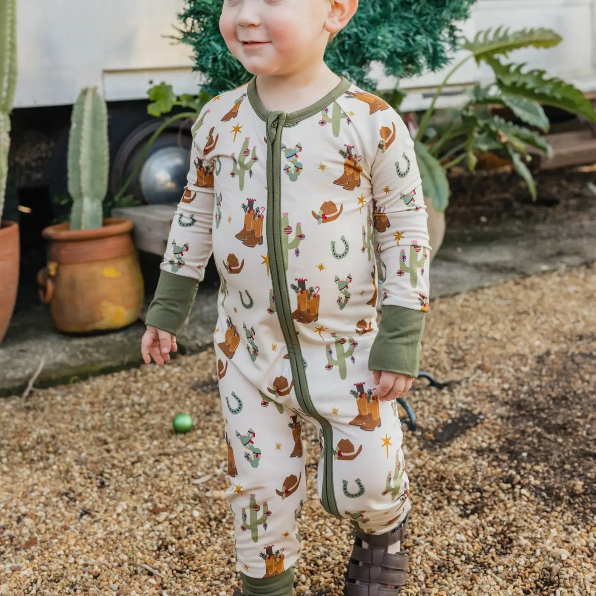 Cowboy Christmas Bamboo Footie Romper