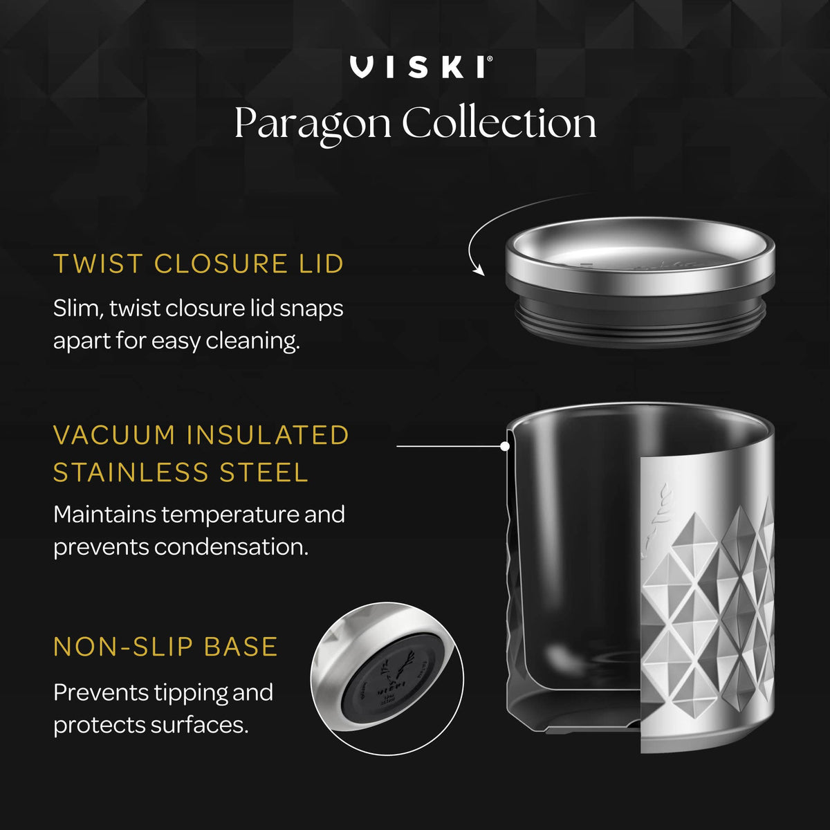 Paragon Stainless Steel Rocks Tumbler with Lid Obsidian