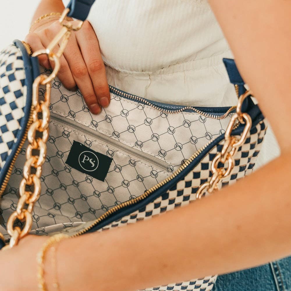 Sienna Slouchy Woven Shoulder Bag | Checkered Coffee