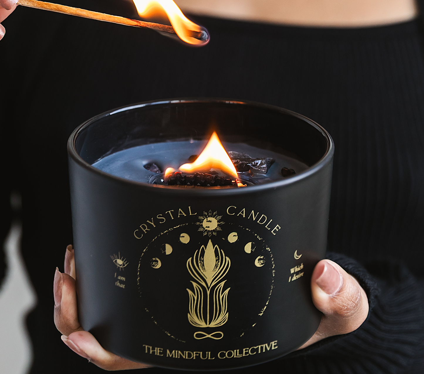 Black Crystal Candle 12oz – Amethyst & Smokey Quartz