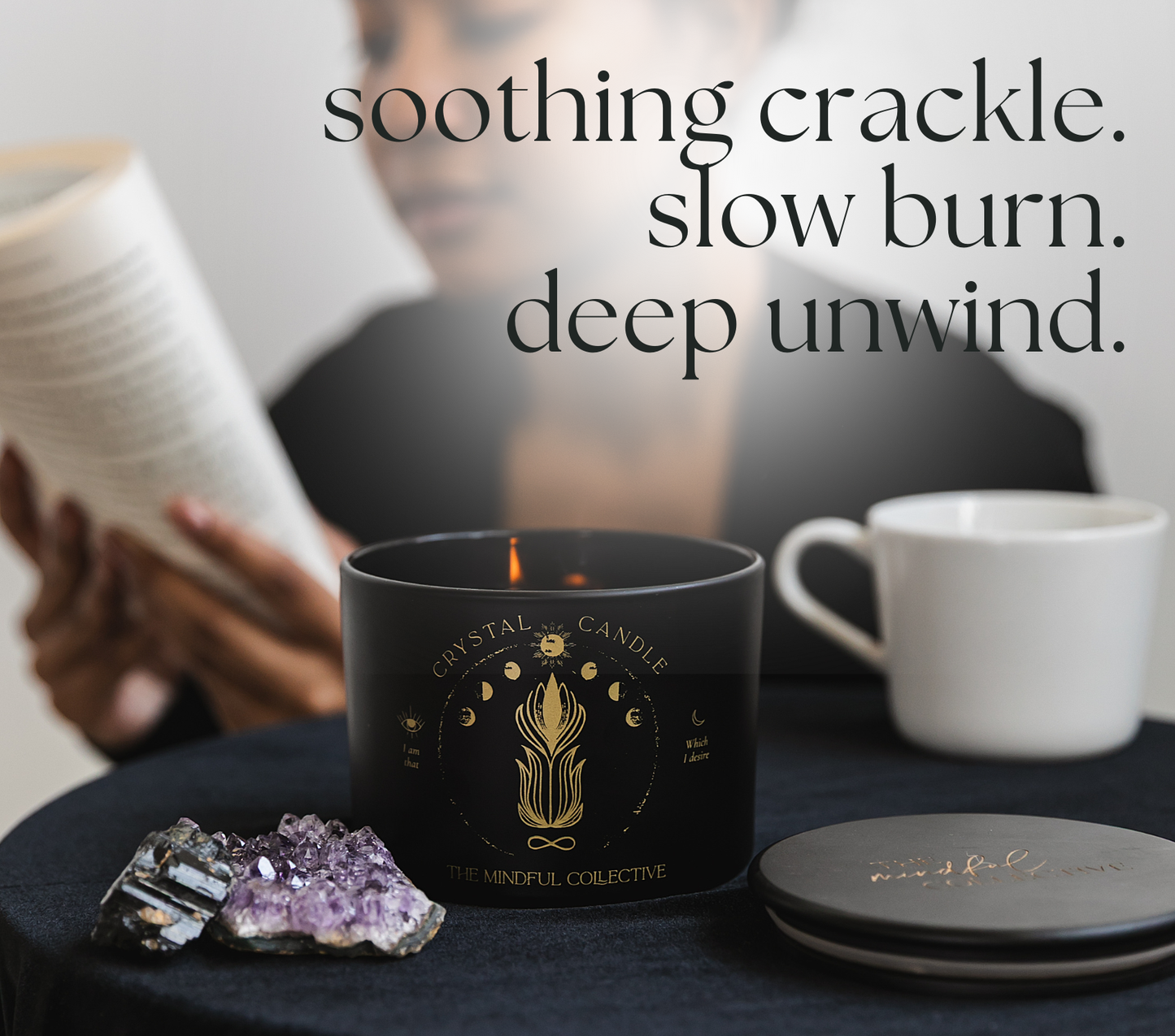 Black Crystal Candle 12oz – Amethyst & Smokey Quartz