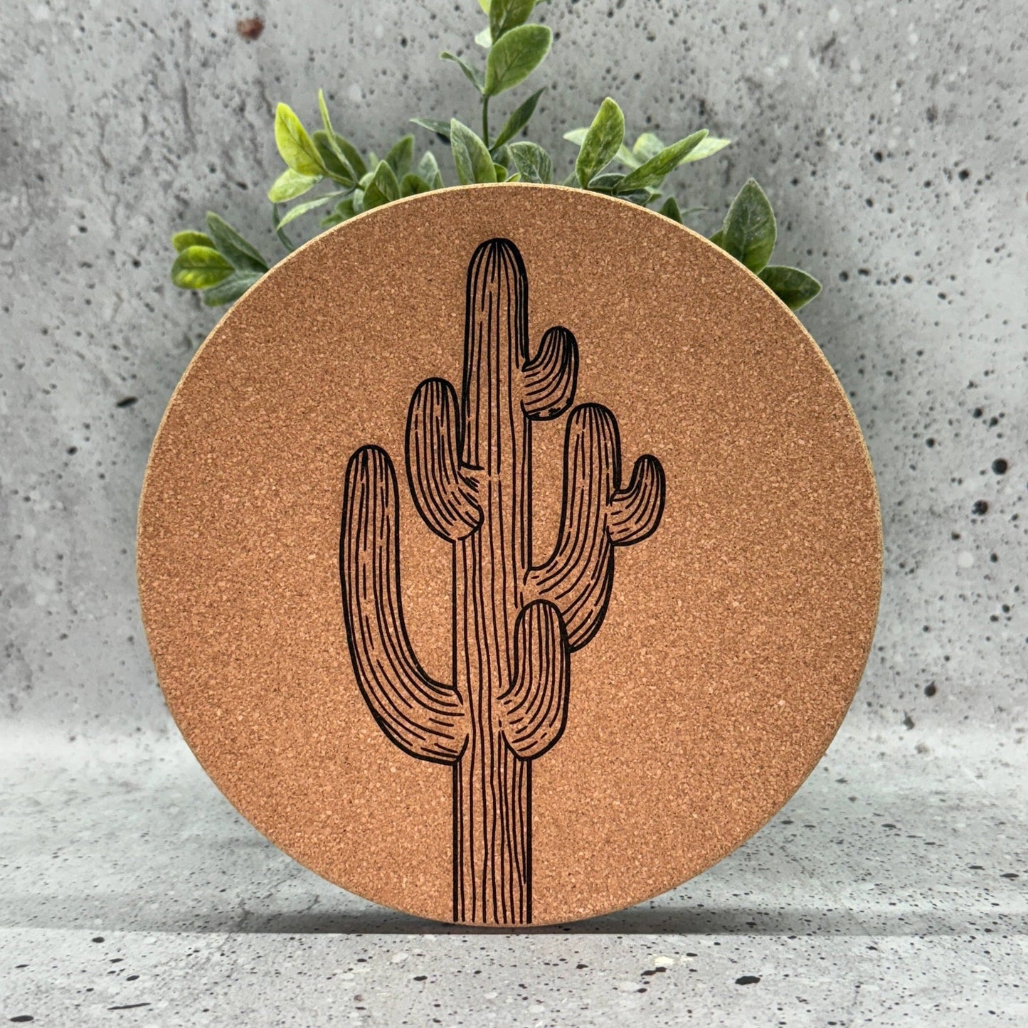 8" Saguaro Engraved Cork Trivet - vibeboxshop