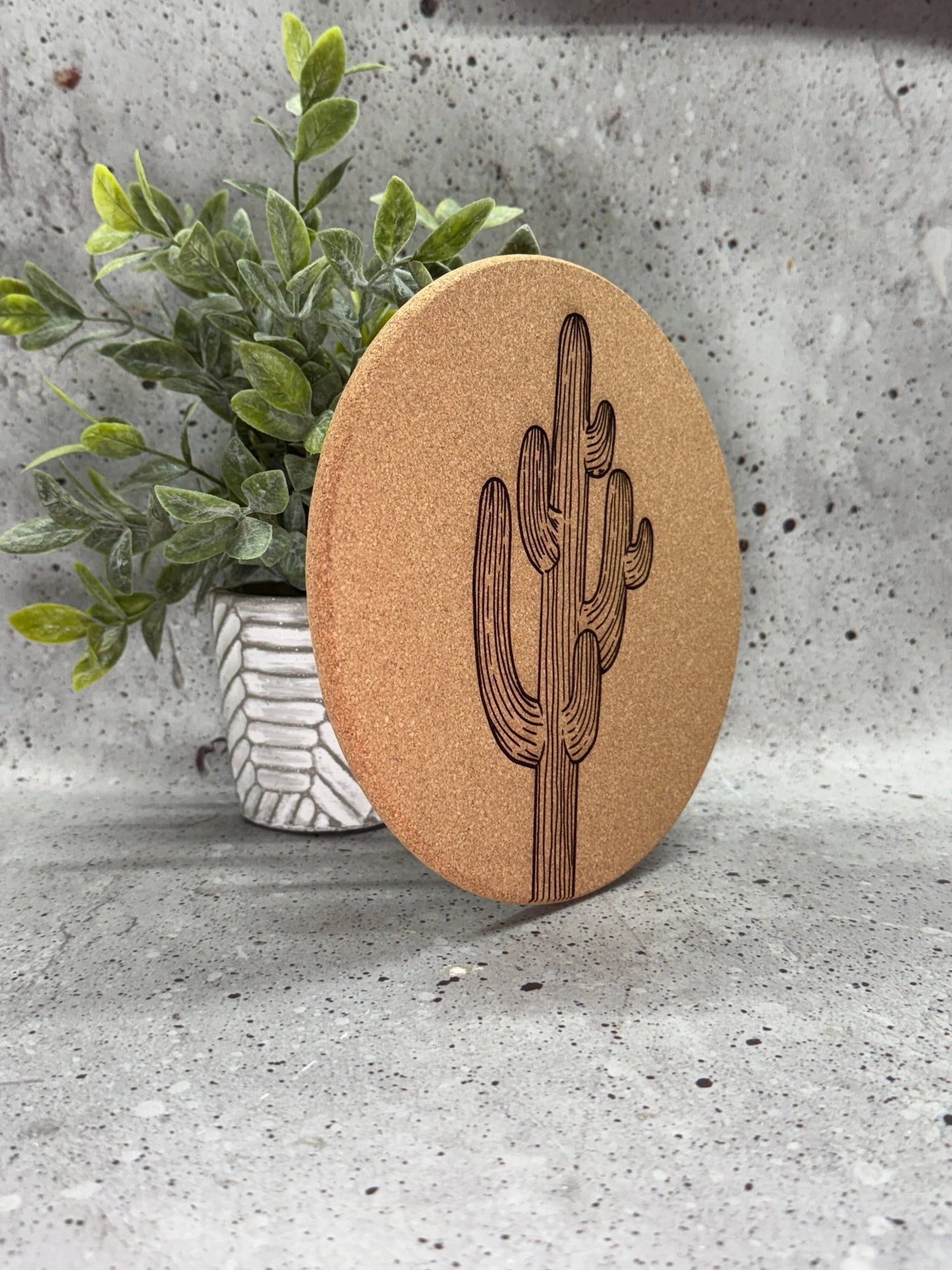 8" Saguaro Engraved Cork Trivet - vibeboxshop