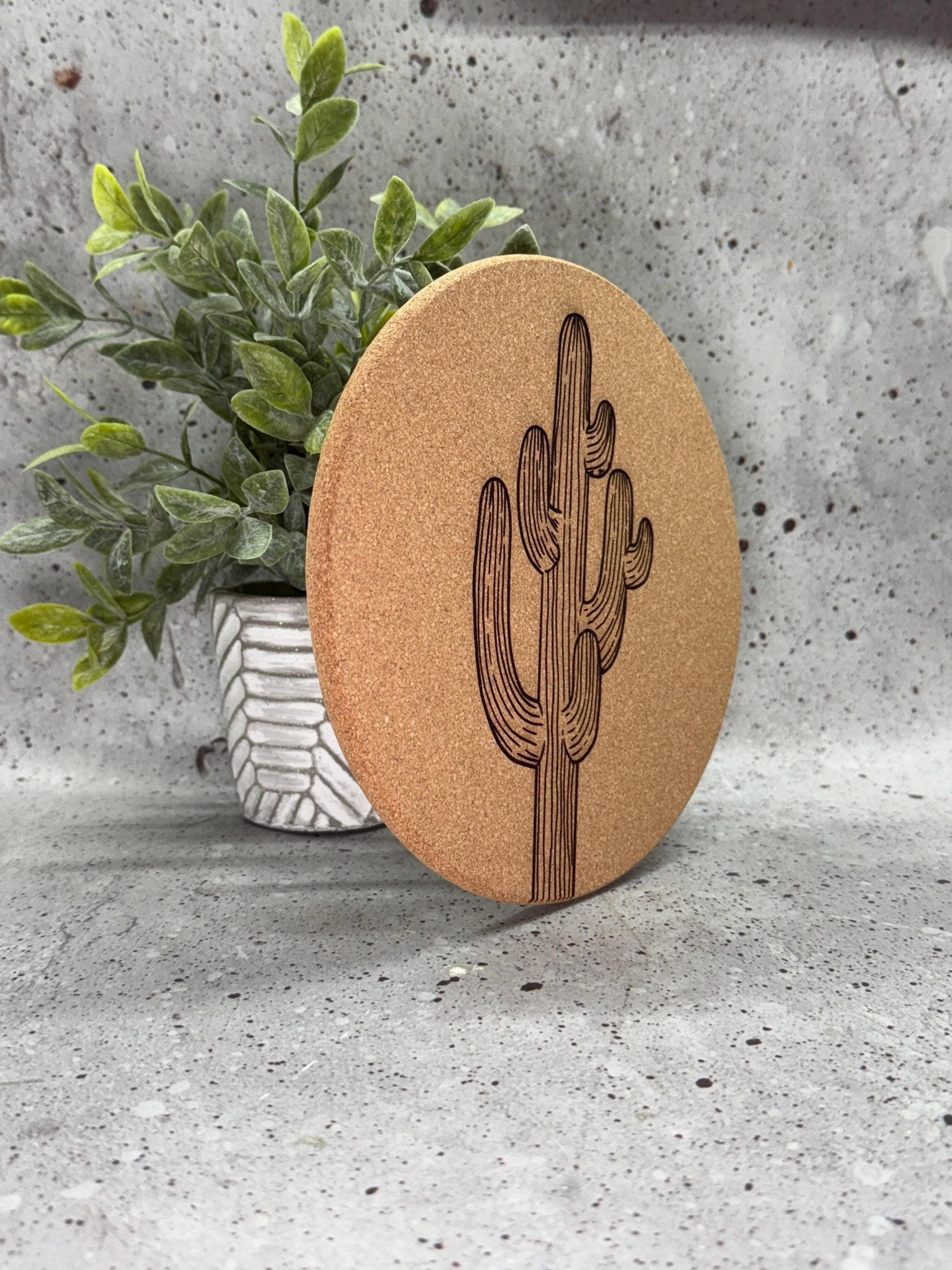 8" Saguaro Engraved Cork Trivet - vibeboxshop
