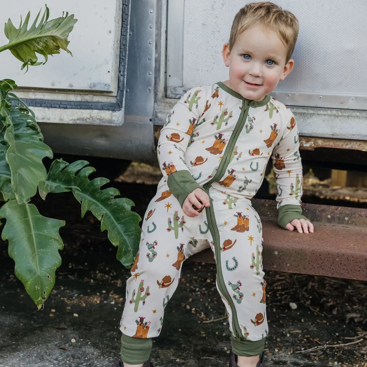 Cowboy Christmas Bamboo Footie Romper