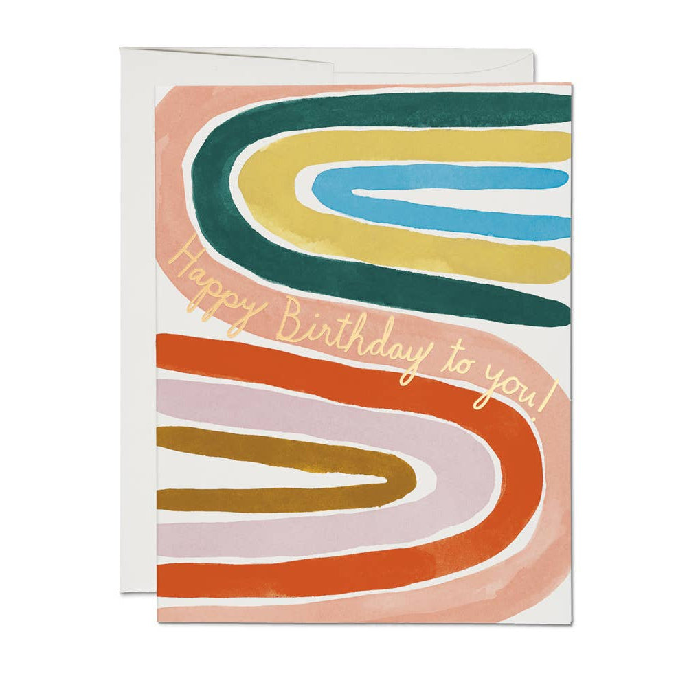 Colorful birthday card with wavy lines and 'Happy Birthday to you!' text on a white background