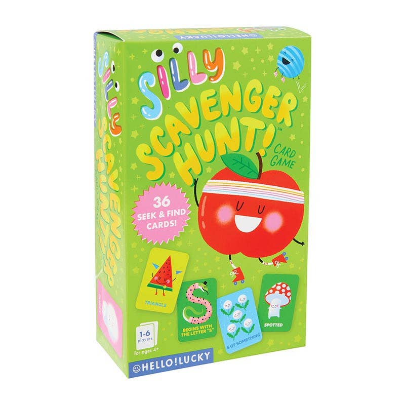 Silly Scavenger Hunt card game box with colorful design on a white background