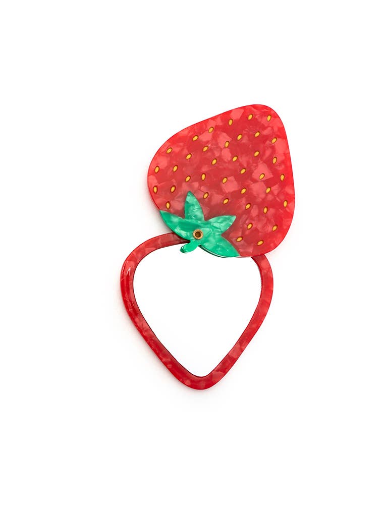 Strawberry Swing-Hinge Folding Compact Mirror