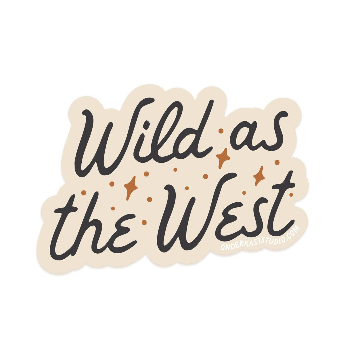 Decorative sticker with 'Wild as the West' text on a white background