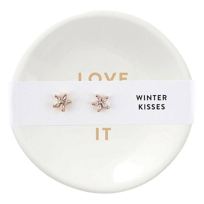 Winter kisses, earrings, trinket tray, cubic zirconia