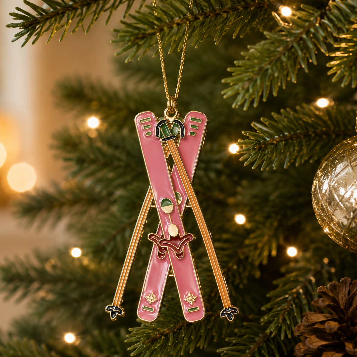 Pink Ski Ornament