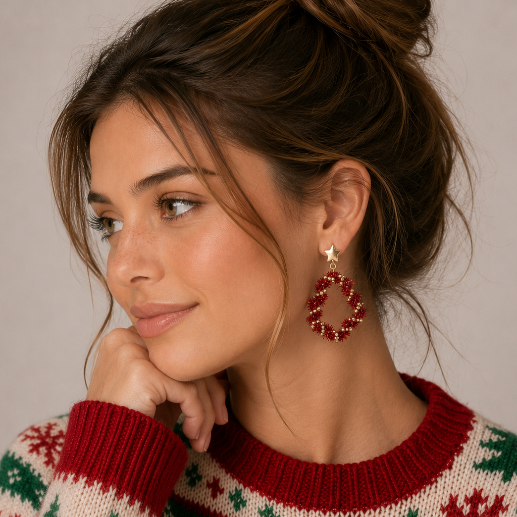 Tree Tinsel Hoop Earrings