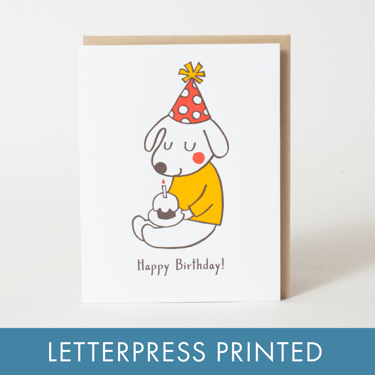 Birthday Hat Dog Letterpress Card - vibeboxshop