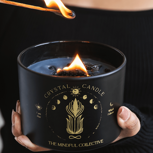 Black Crystal Candle 12oz – Amethyst & Smokey Quartz - vibeboxshop