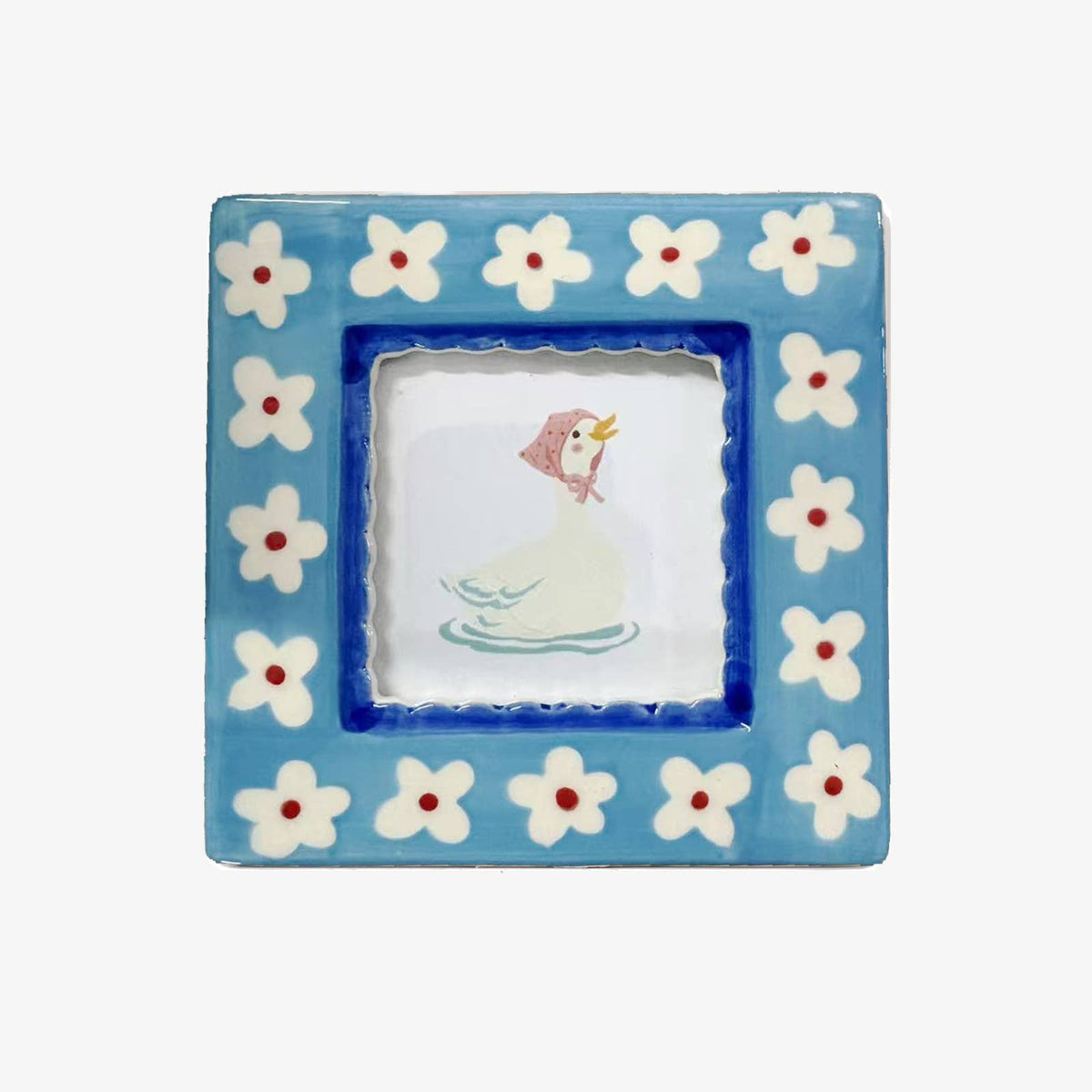 Blue Floral Hand Painted Ceramic Photo Frame - vibeboxshop
