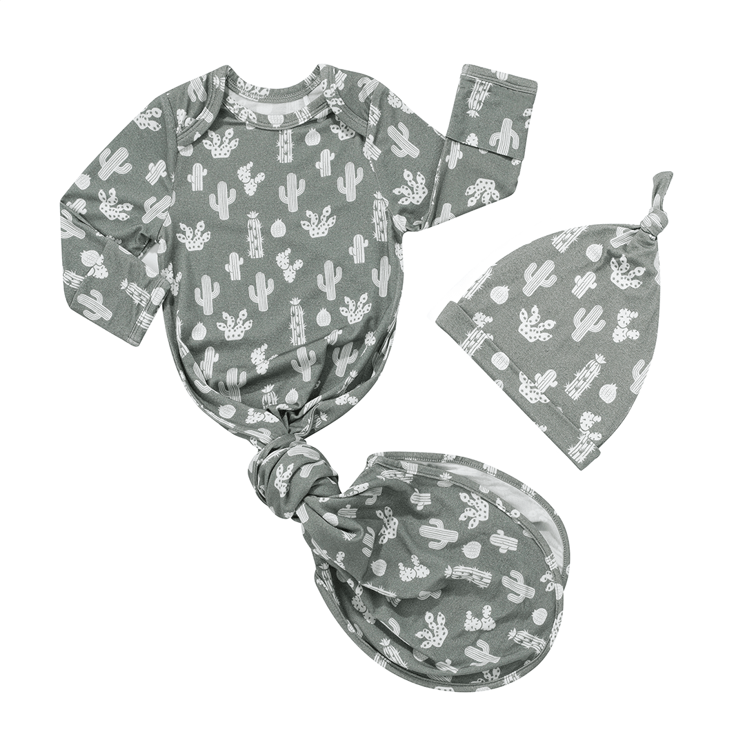 Cactus Bamboo Newborn Gown and Hat Set - vibeboxshop