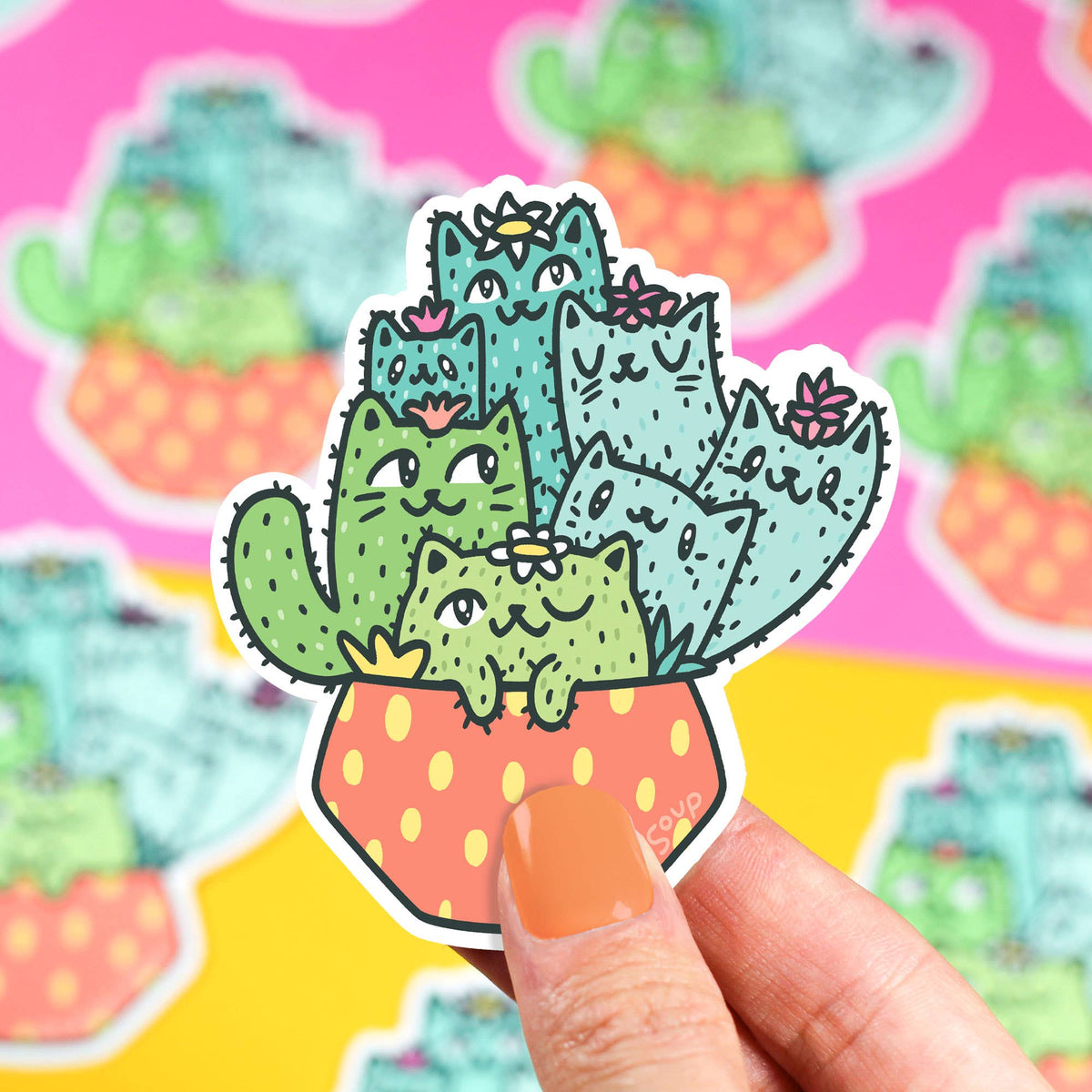 Cactus Cats Planter Pot Vinyl Sticker - vibeboxshop