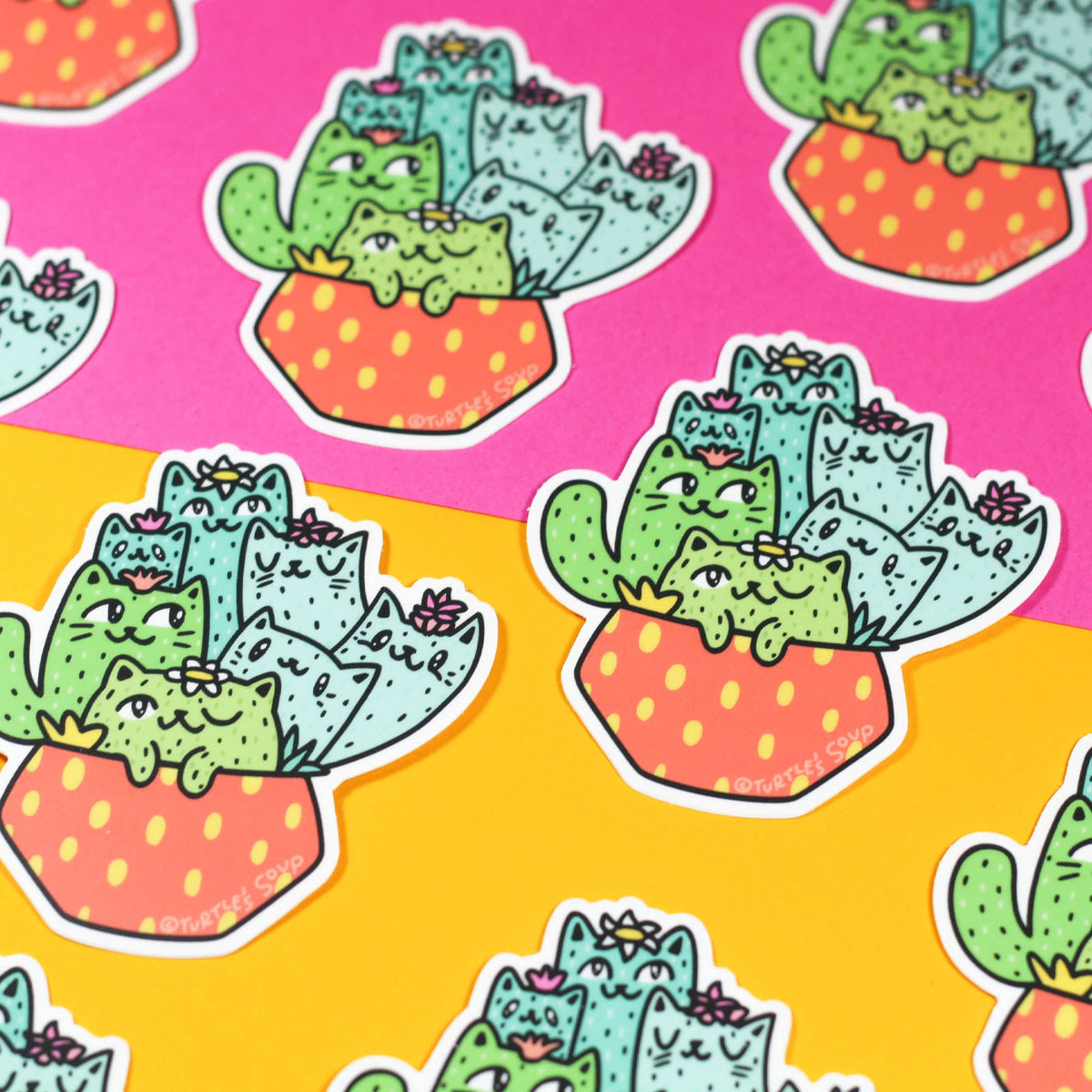 Cactus Cats Planter Pot Vinyl Sticker - vibeboxshop