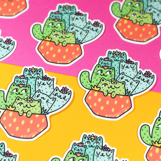 Cactus Cats Planter Pot Vinyl Sticker - vibeboxshop