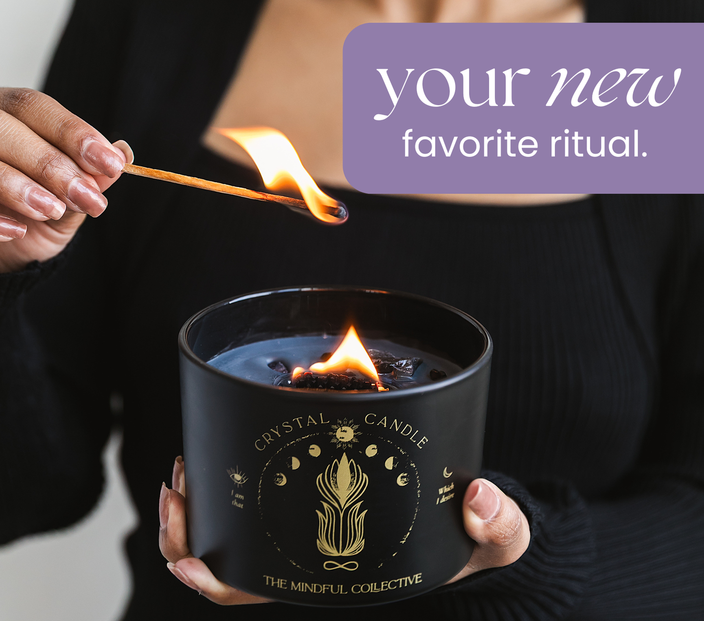 Black Crystal Candle 12oz – Amethyst & Smokey Quartz
