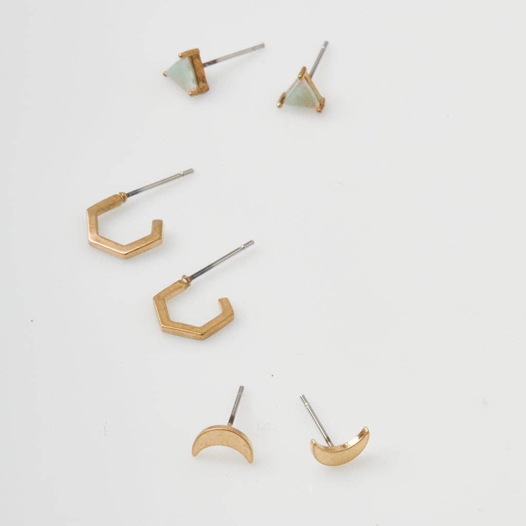 Ella Stud Earrings Trio | Stone of Protection - vibeboxshop