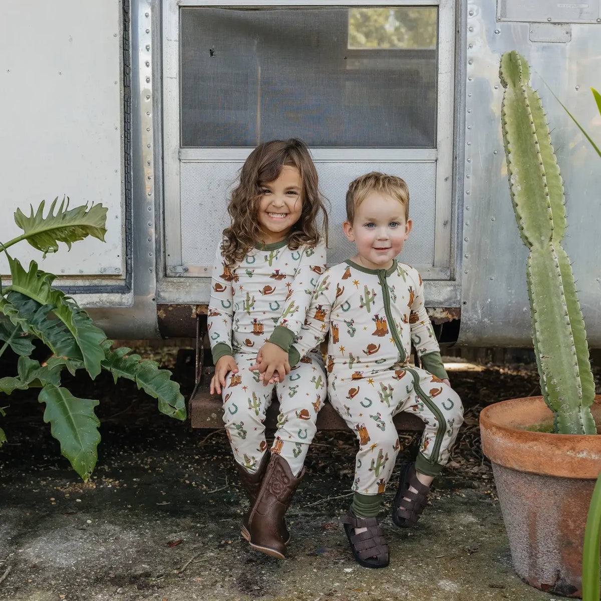 Cowboy Christmas Bamboo Footie Romper