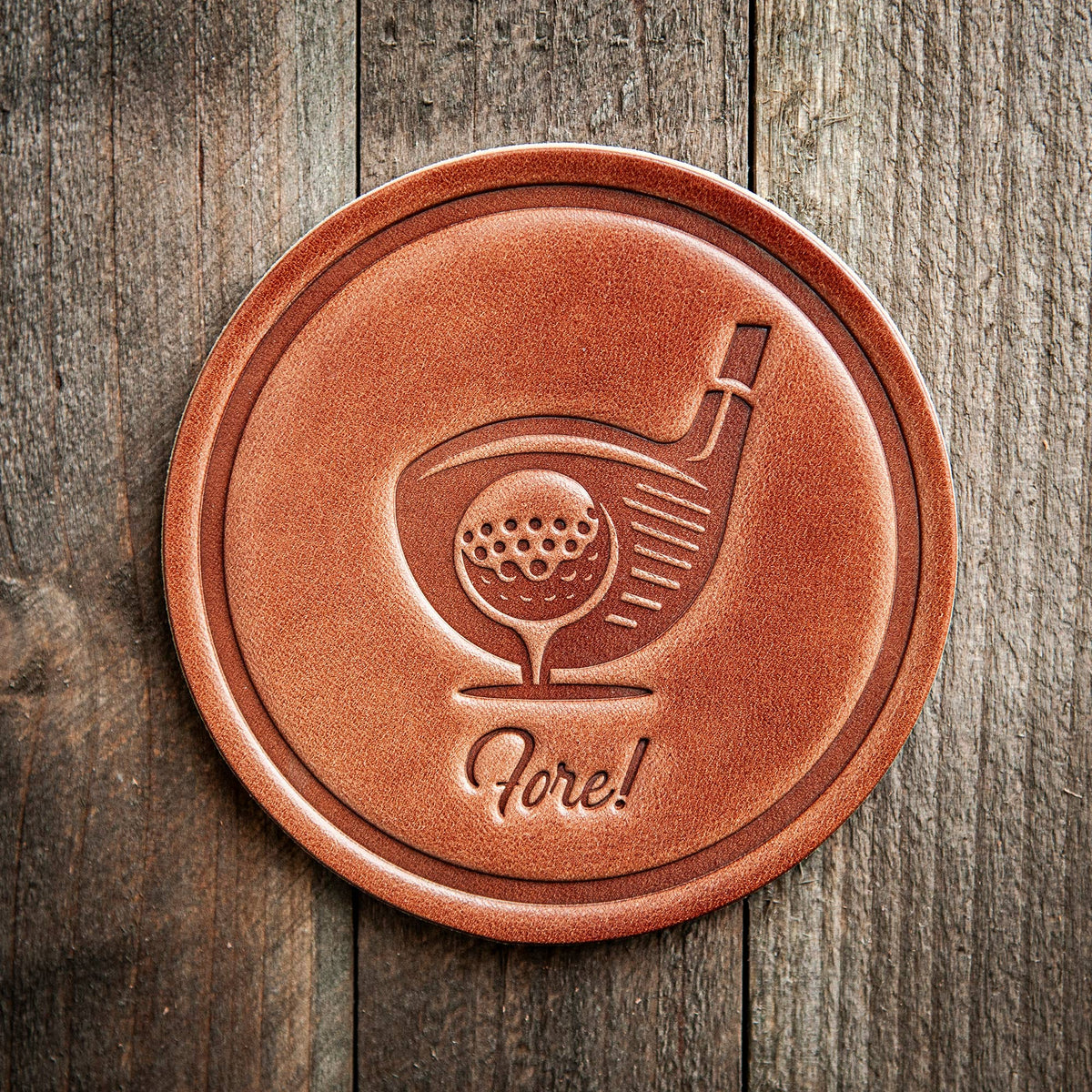 Fore! Golf Leather Coaster - vibeboxshop