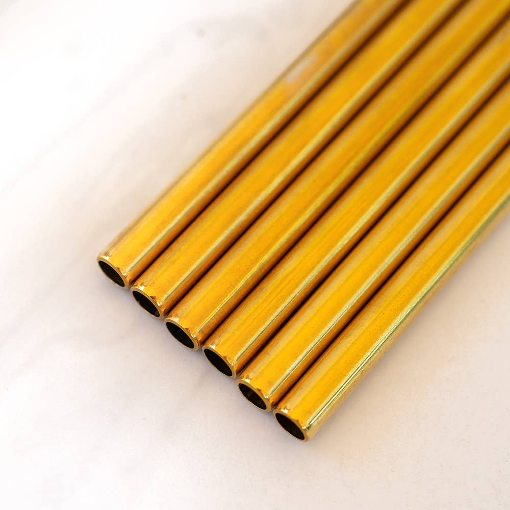 Gold Metal Cocktail Straws - Short Set of 6 - vibeboxshop