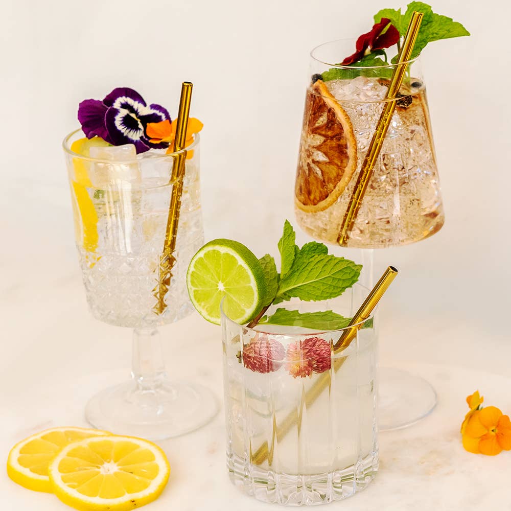 Gold Metal Cocktail Straws - Short Set of 6 - vibeboxshop
