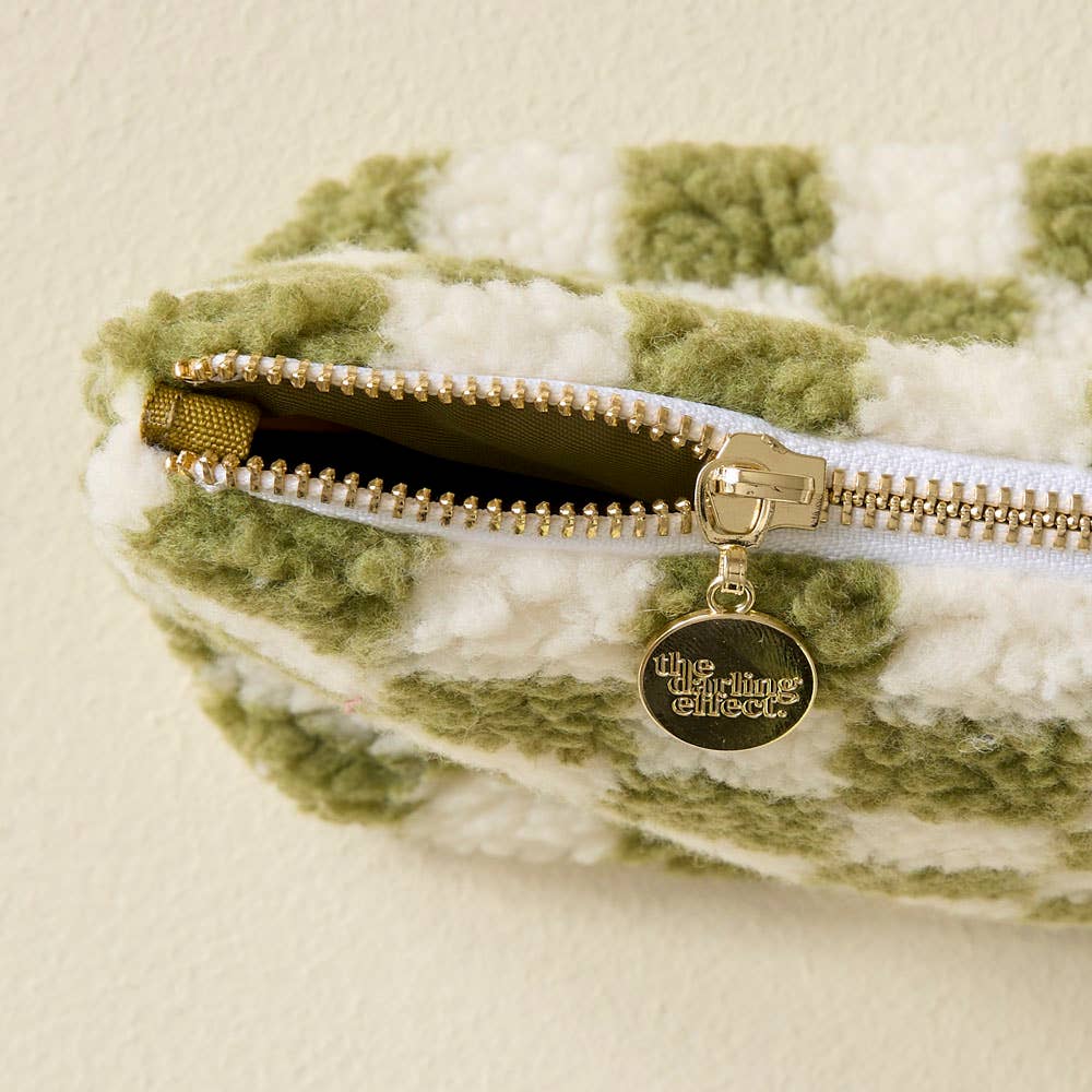 Green Checkered Teddy Pouch - vibeboxshop