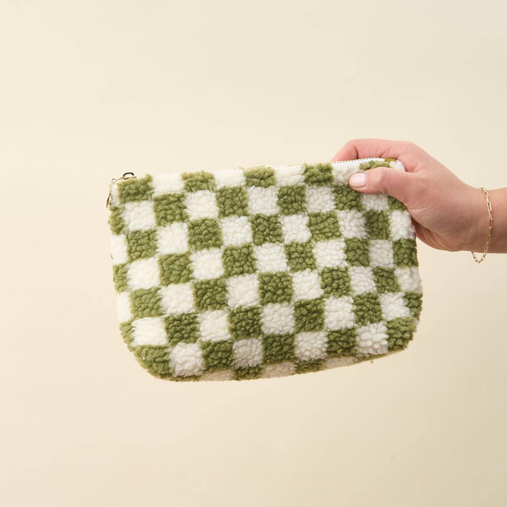 Green Checkered Teddy Pouch - vibeboxshop