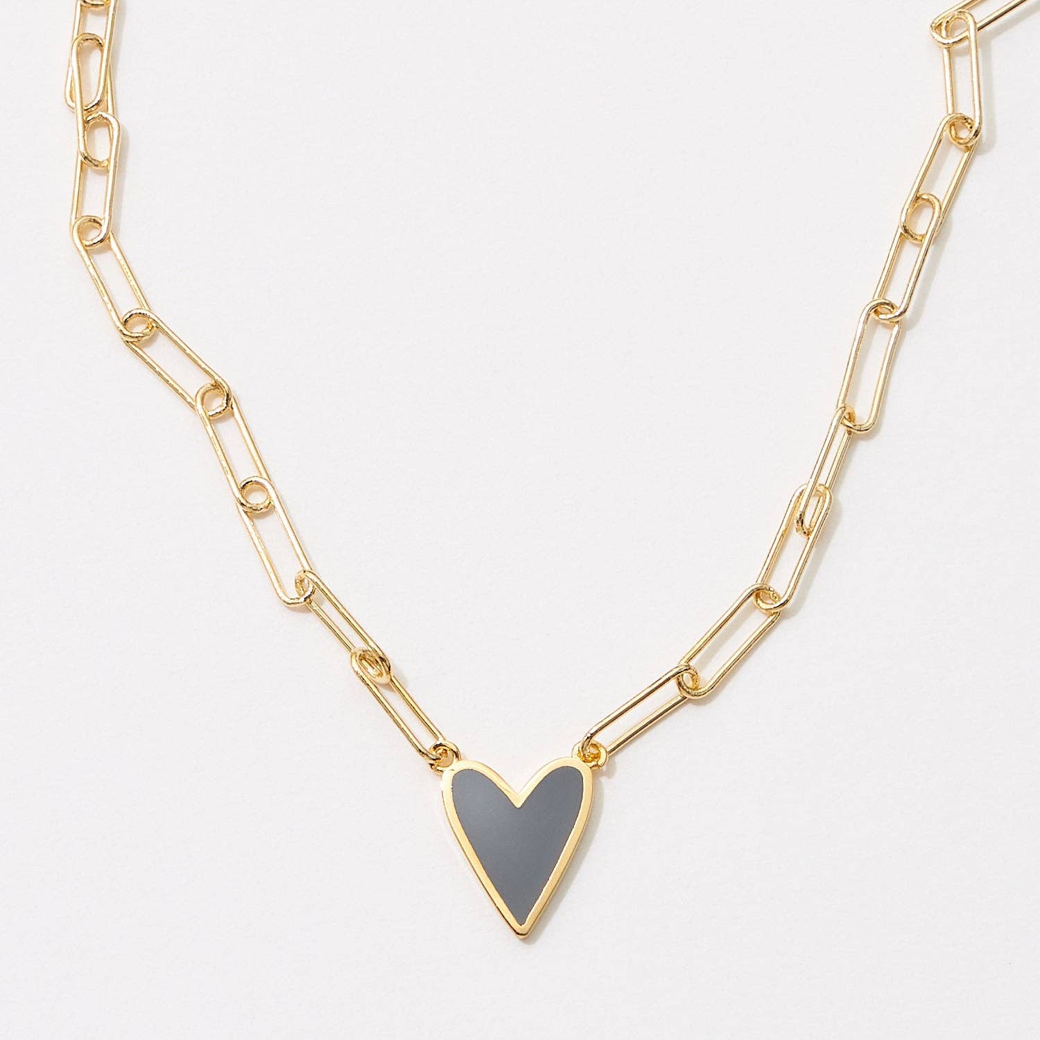 Heart Enamel Paper Clip Chain Necklace - vibeboxshop