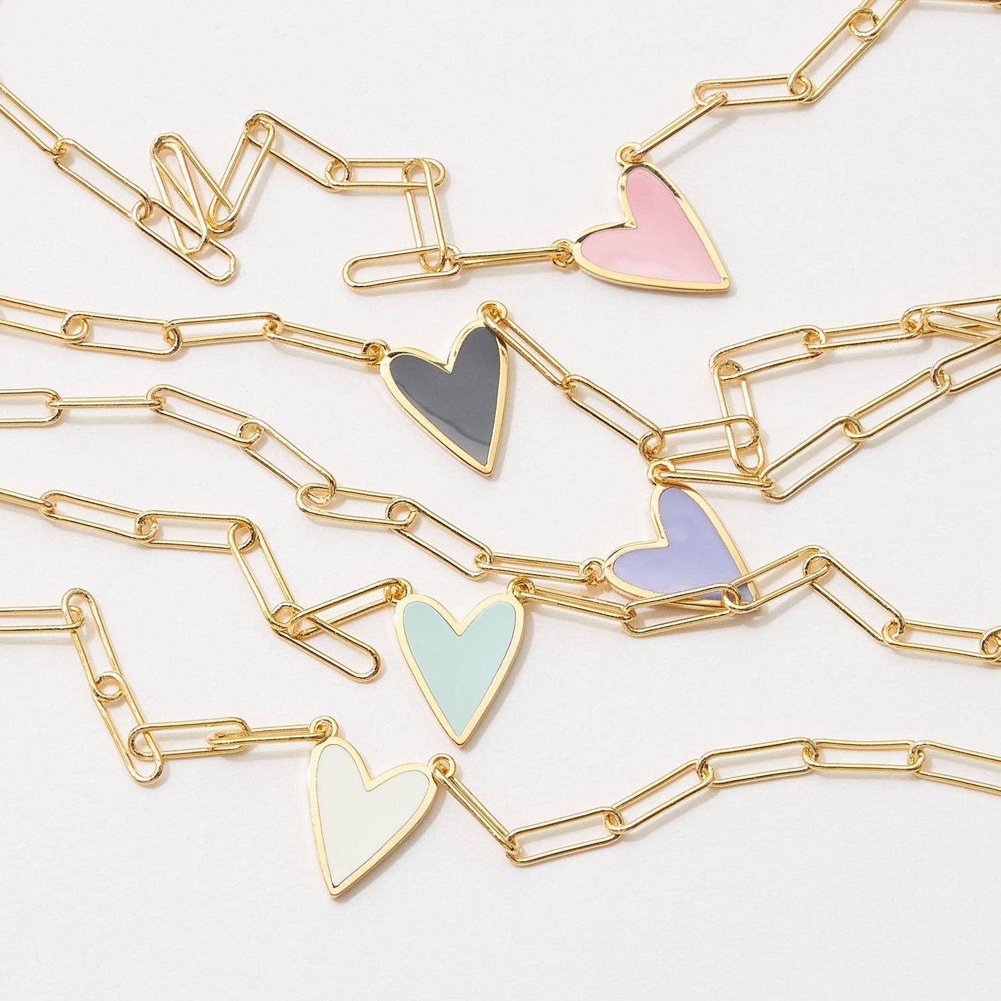 Heart Enamel Paper Clip Chain Necklace - vibeboxshop