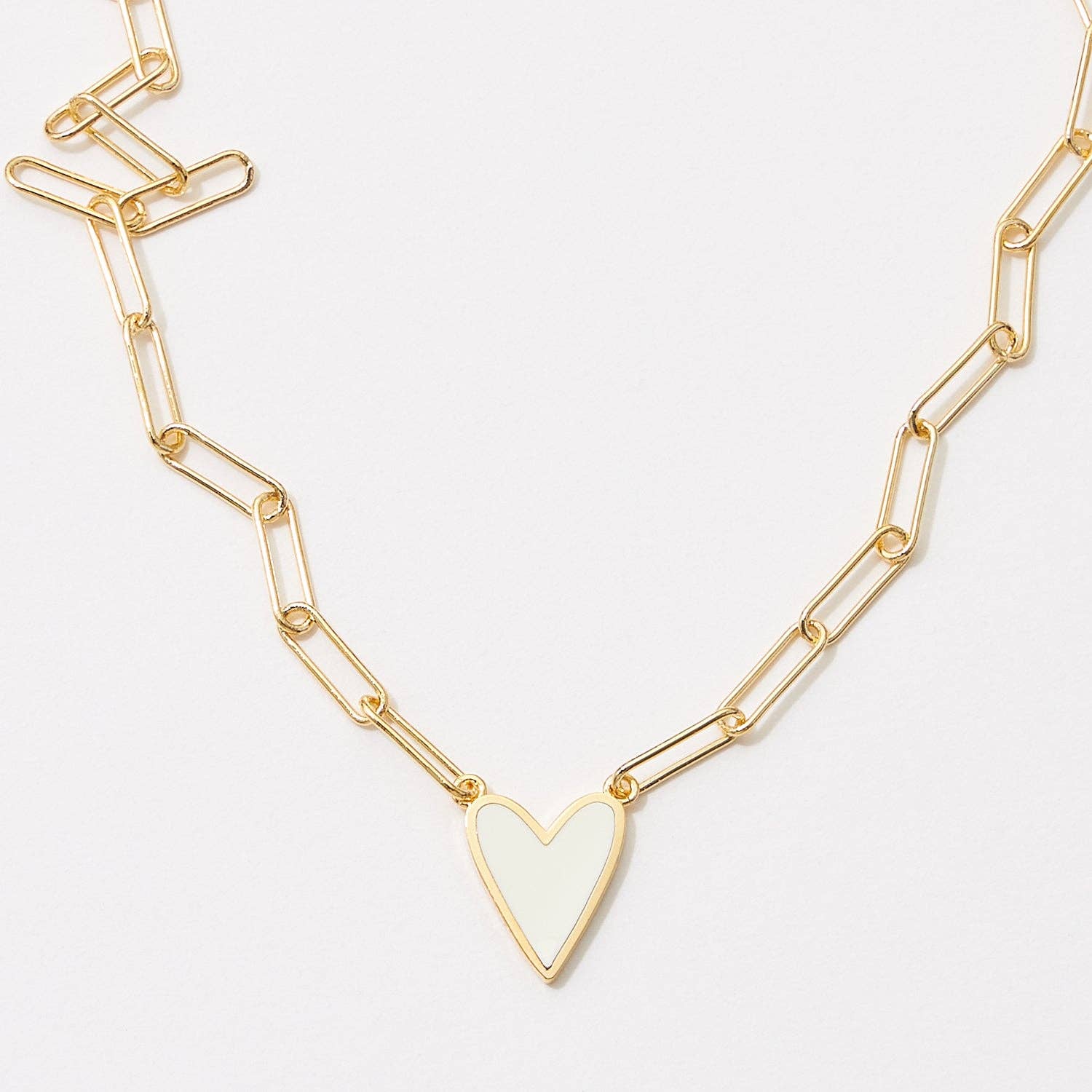 Heart Enamel Paper Clip Chain Necklace - vibeboxshop