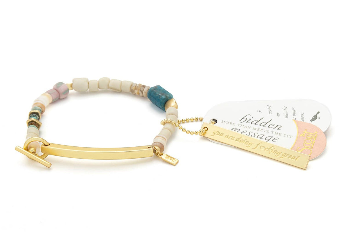 Hidden Message Bracelet - F♥cking Great/Blue Apatite/Gold - vibeboxshop