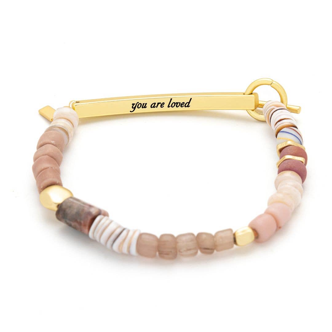Hidden Message Bracelet - Loved/Rhodochrosite/Gold - vibeboxshop