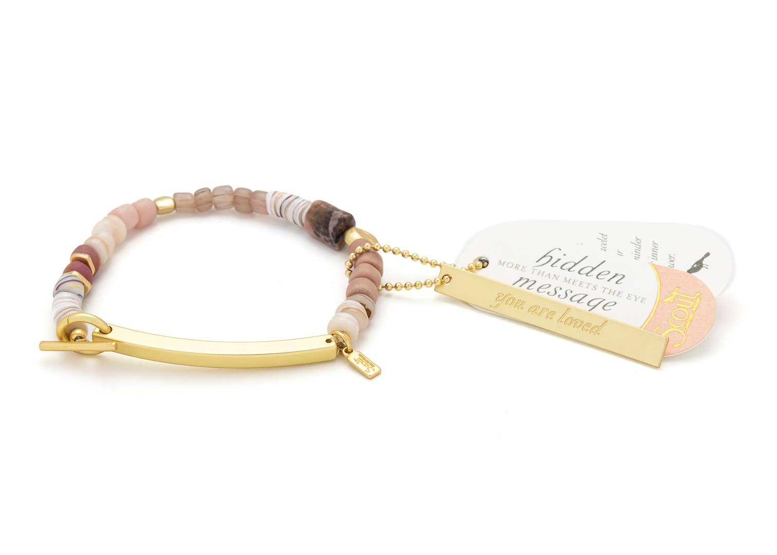 Hidden Message Bracelet - Loved/Rhodochrosite/Gold - vibeboxshop