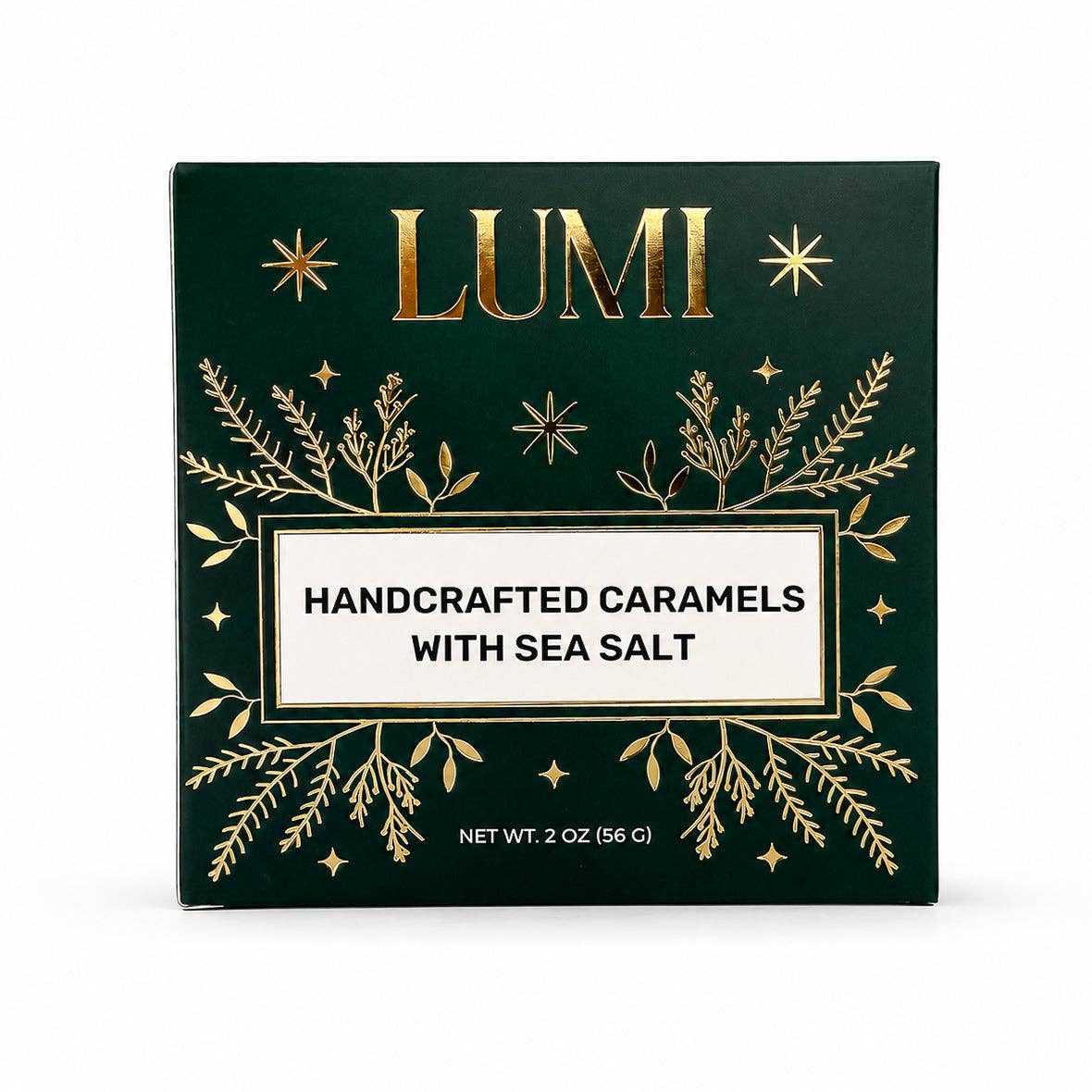 Holiday Handcrafted Caramels with Sea Salt – Green Box, 2 oz - vibeboxshop