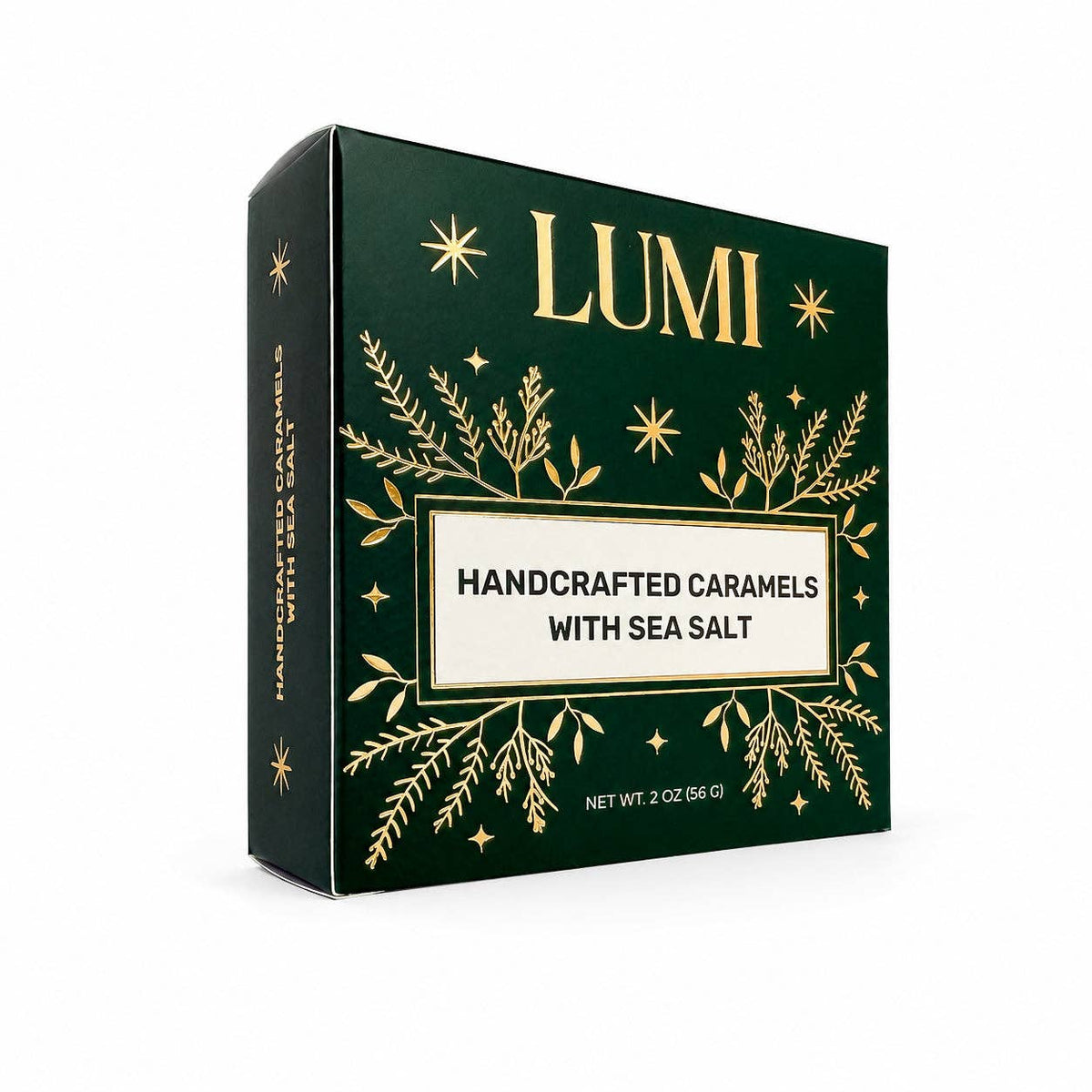 Holiday Handcrafted Caramels with Sea Salt – Green Box, 2 oz - vibeboxshop