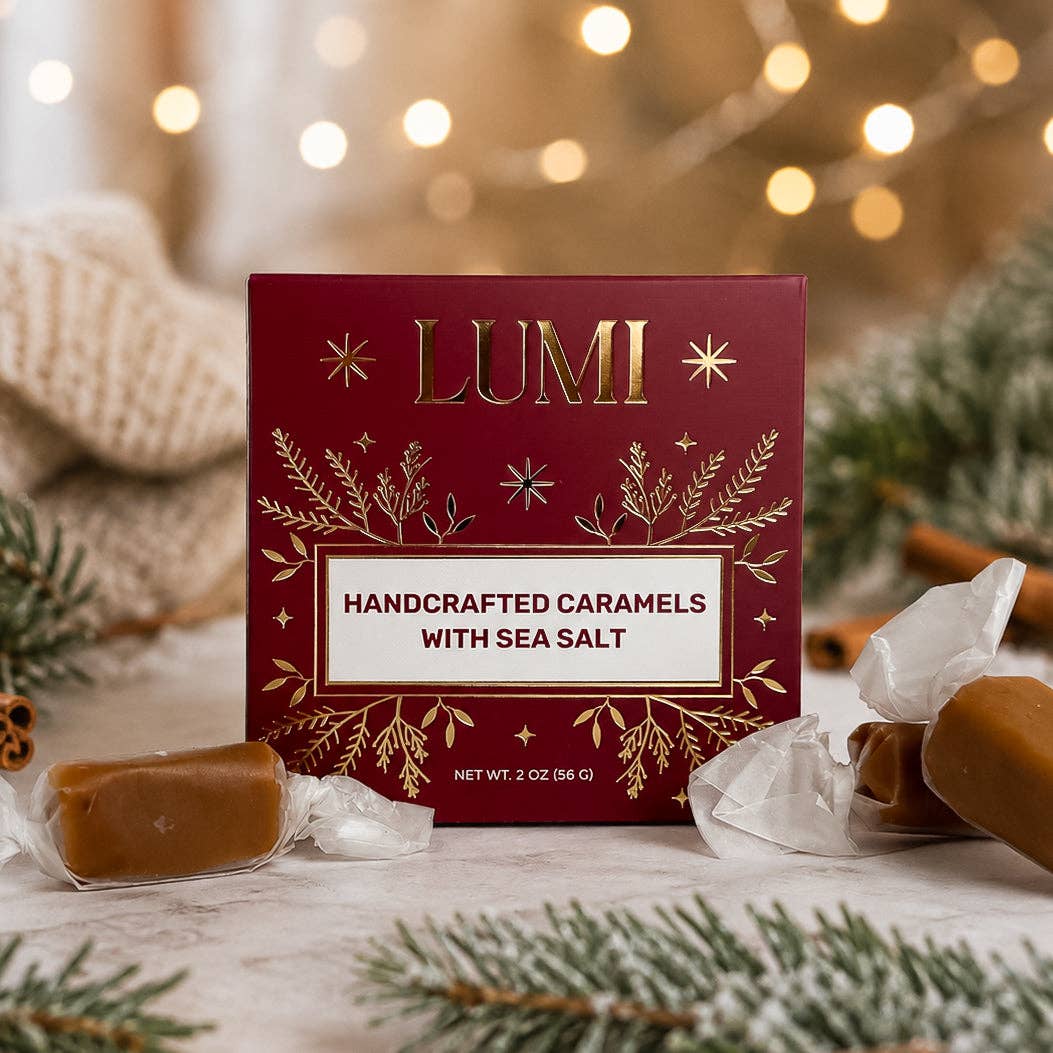 Holiday Handcrafted Caramels with Sea Salt – Red Box, 2 oz - vibeboxshop