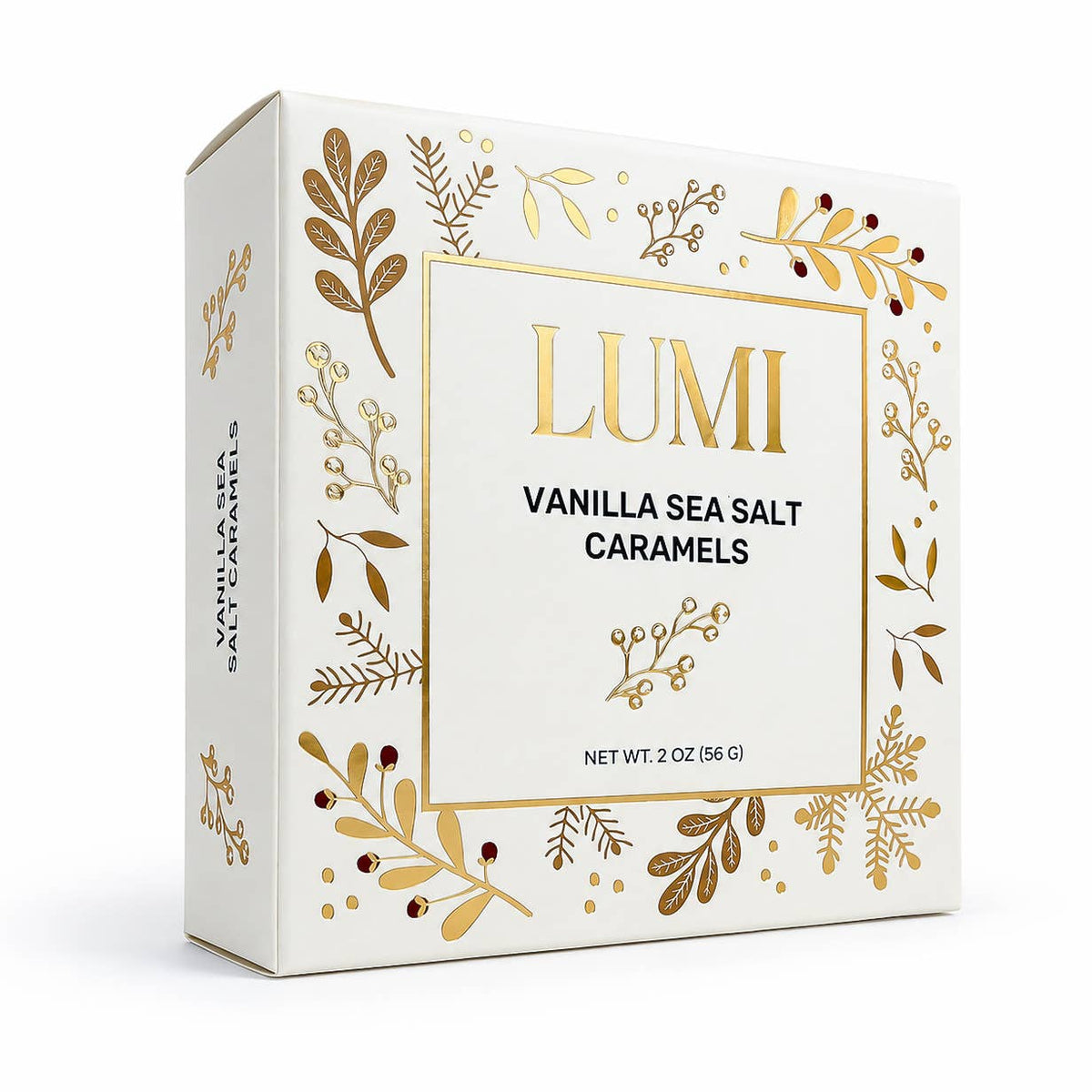 Holiday Vanilla Sea Salt Caramels – White Box, 2 oz - vibeboxshop