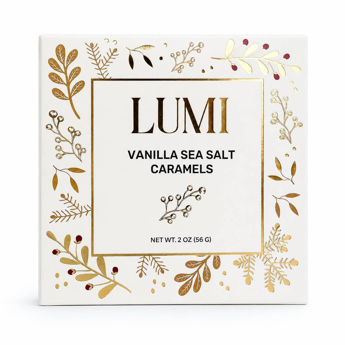 Holiday Vanilla Sea Salt Caramels – White Box, 2 oz - vibeboxshop