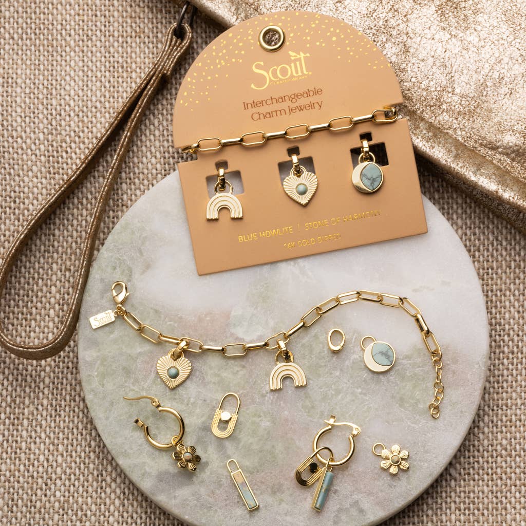 Interchangeable Charm Earring - Rose Quartz/Love/Gold - vibeboxshop
